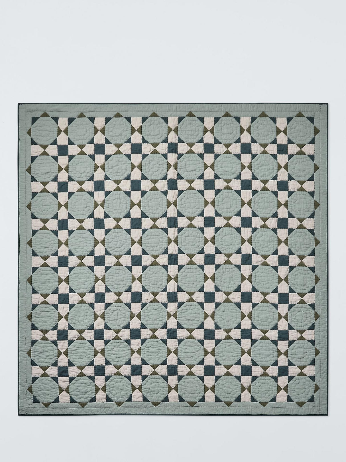 John Lewis Diamond Patchwork Quilted Linen Cotton Bedspread 220x220cm - Sage