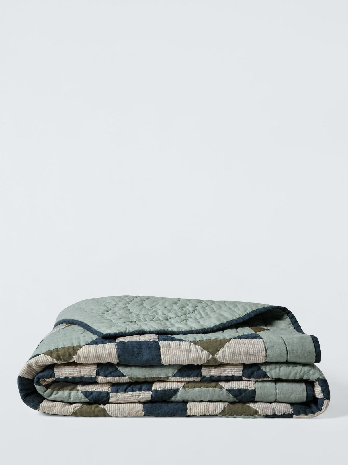 John Lewis Diamond Patchwork Quilted Linen Cotton Bedspread 220x220cm - Sage