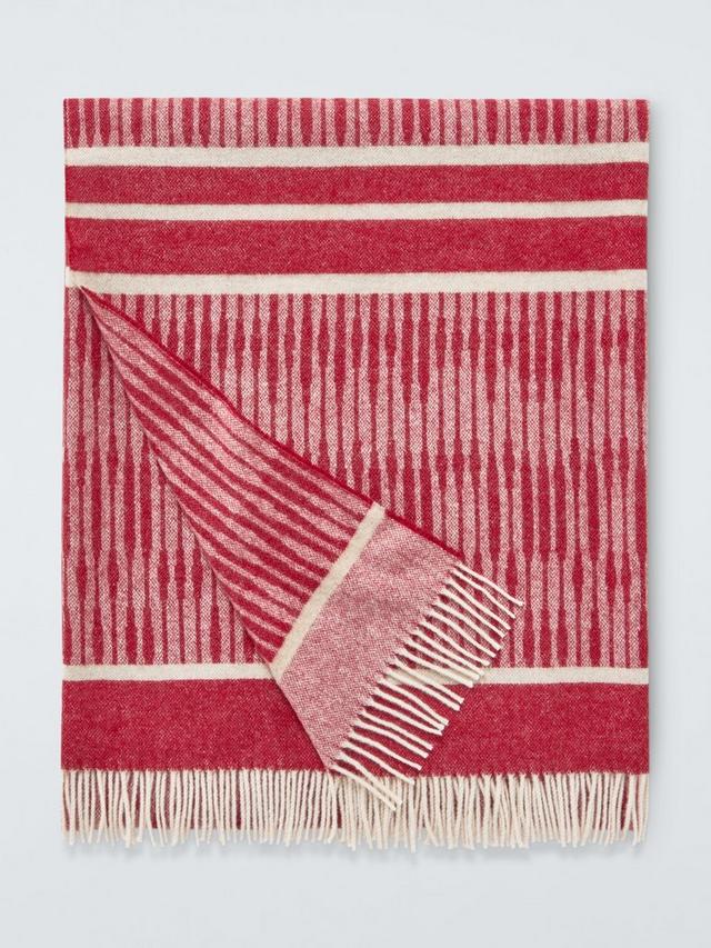 John Lewis X CollagerieIkat Stripe Merino Wool Throw L185 x W140 Bright Red