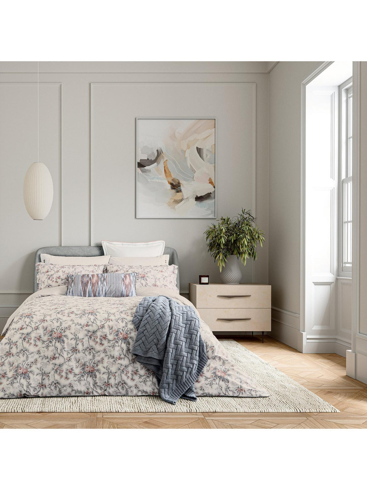 Bedeck of Belfast Estelle Floral Cotton Double Duvet Cover Set - Light Pink