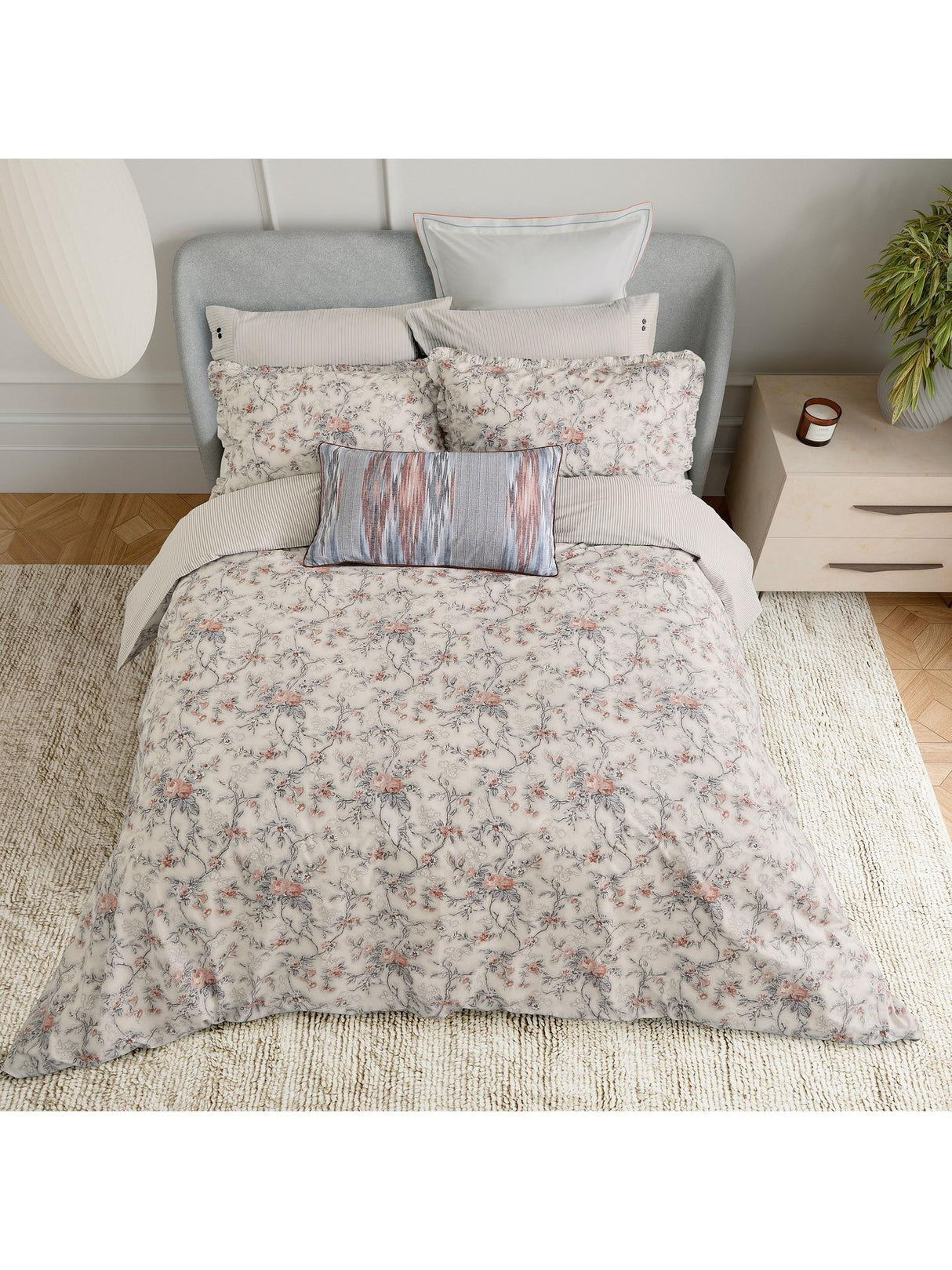 Bedeck of Belfast Estelle Floral Cotton Double Duvet Cover Set - Light Pink