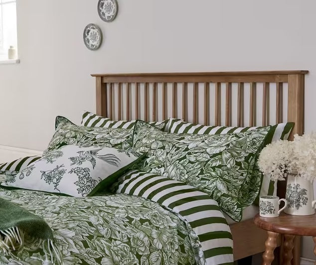 Burleigh x Bedeck Hibiscus Floral Cotton Green Stripe Duvet Cover Set - King
