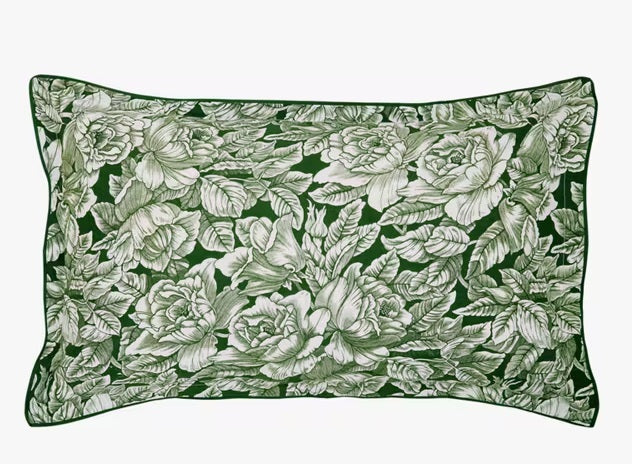 Burleigh x Bedeck Hibiscus Floral Cotton Green Stripe Duvet Cover Set - King - Kazoop