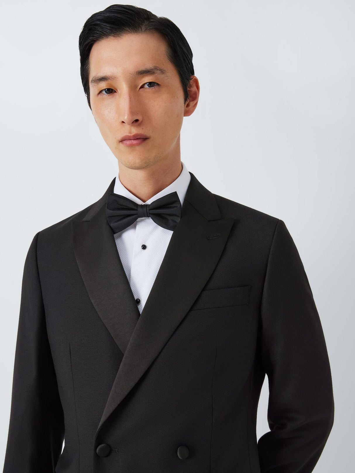 John Lewis Wool Basket Weave Double Breasted Dinner Suit Jacket Black - 44R