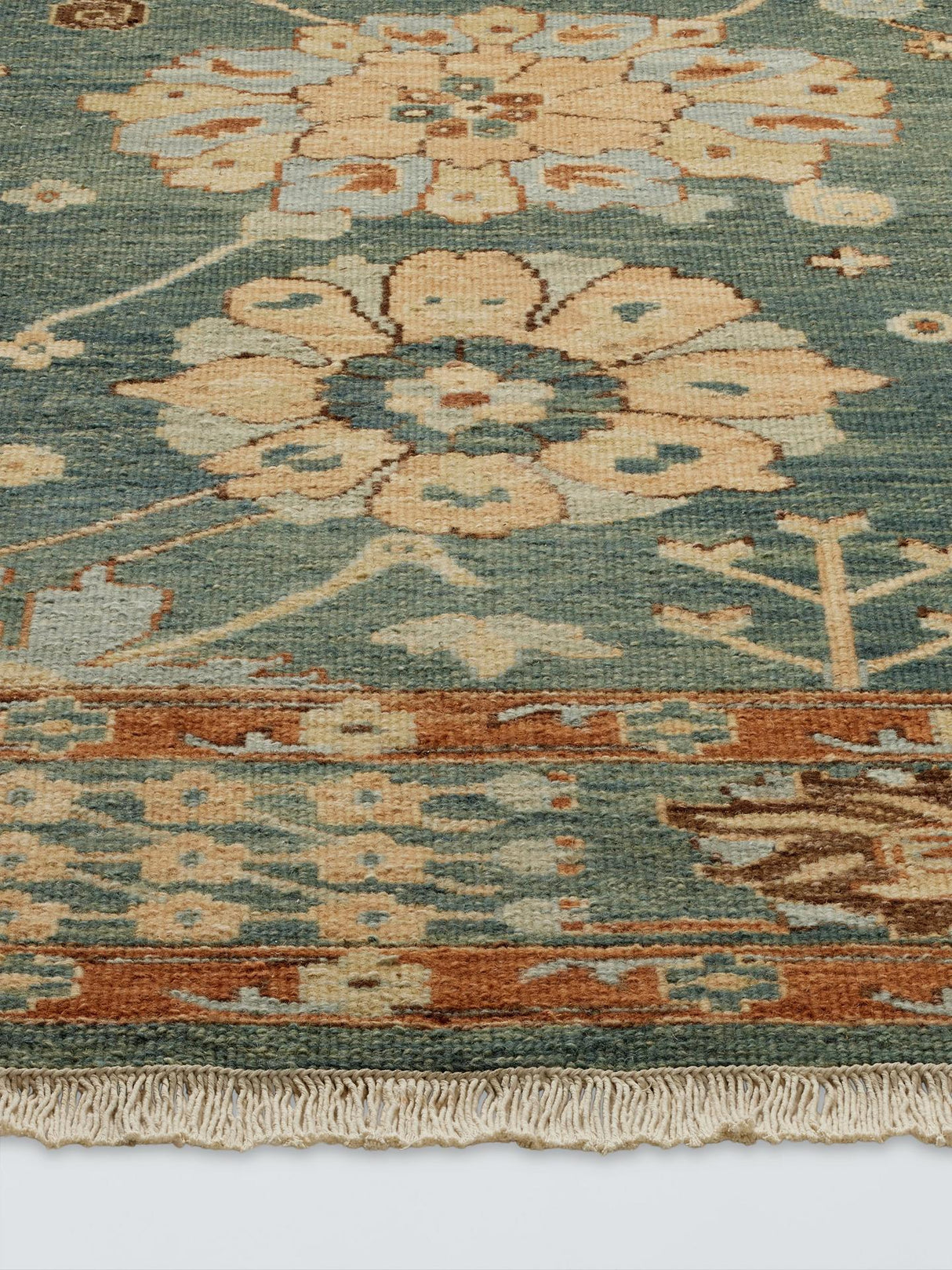 John Lewis Sumak Suzani Hand Knotted Floral Wool Rich Rug Green L300 x 200cm