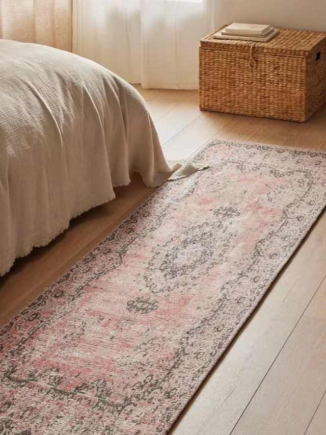 John Lewis Jaipur Traditional Cotton Blend Runner Rug 240 x 70cm - Pink