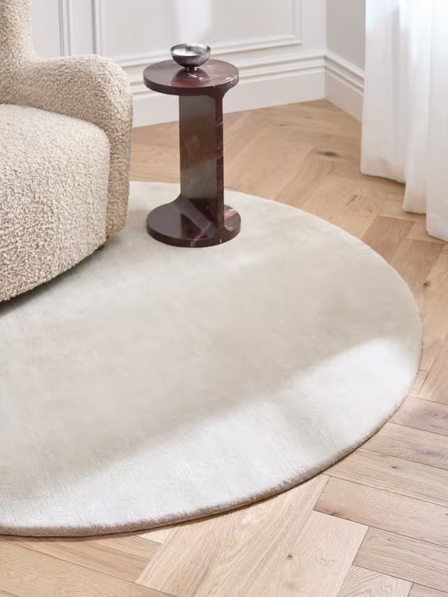 John Lewis Luxury Deep Pile Hand Woven Round Pure Wool Rug 180cm - Natural