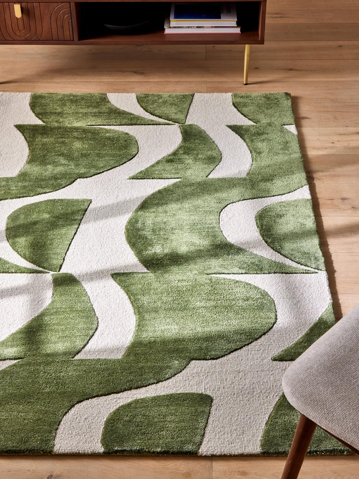 John Lewis Mellea Rectangular Hand Tufted Broken Wave Rug Green L240 x 170cm