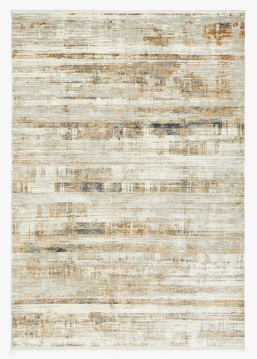 John Lewis & Partners Alora Abstract Stripe Rug L230 x W160cm - Gold/Silver