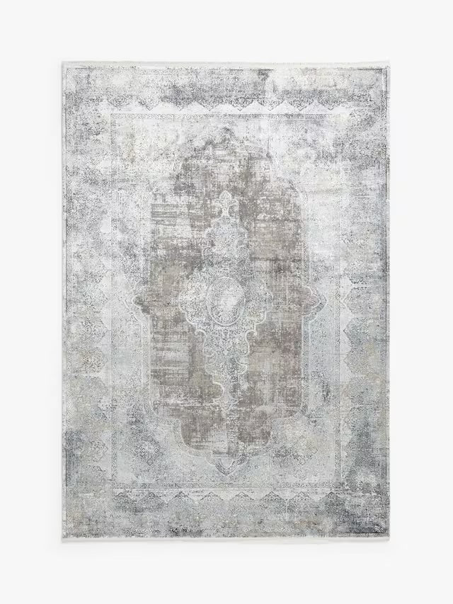 Gooch Luxury Distressed Traditional Medallion Rug L180 x W120cm - Silver