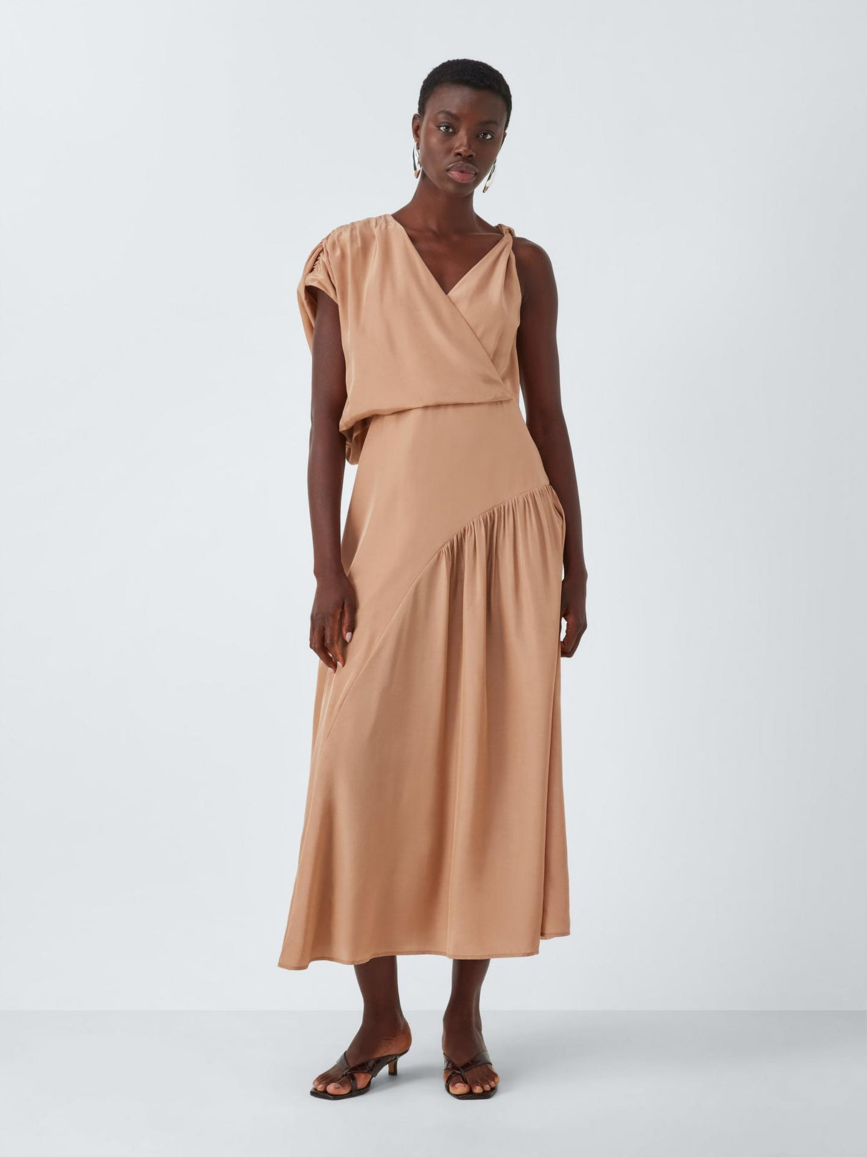 John Lewis Editions Drape Twist Silk Tencel Blend Maxi Dress Café Au Lait 18