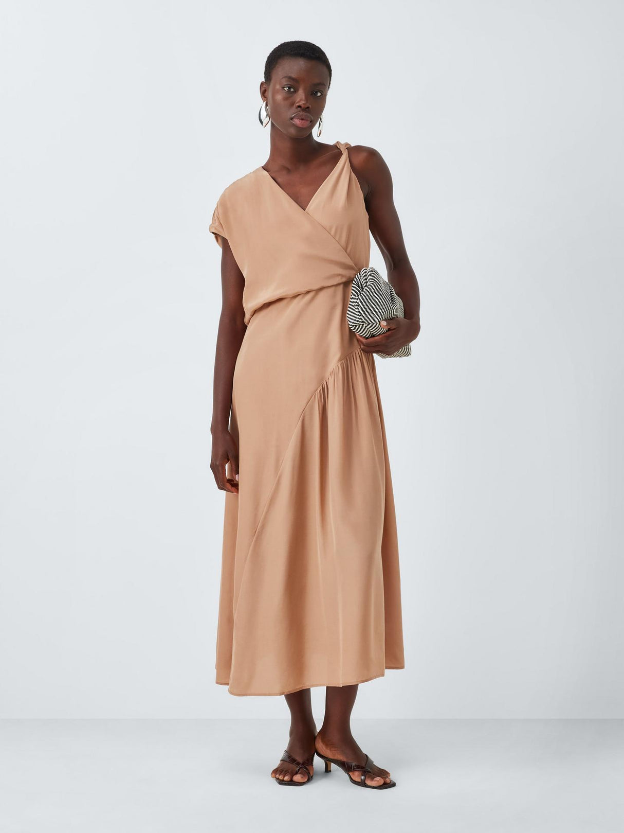 John Lewis Editions Drape Twist Silk Tencel Blend Maxi Dress Café Au Lait 18