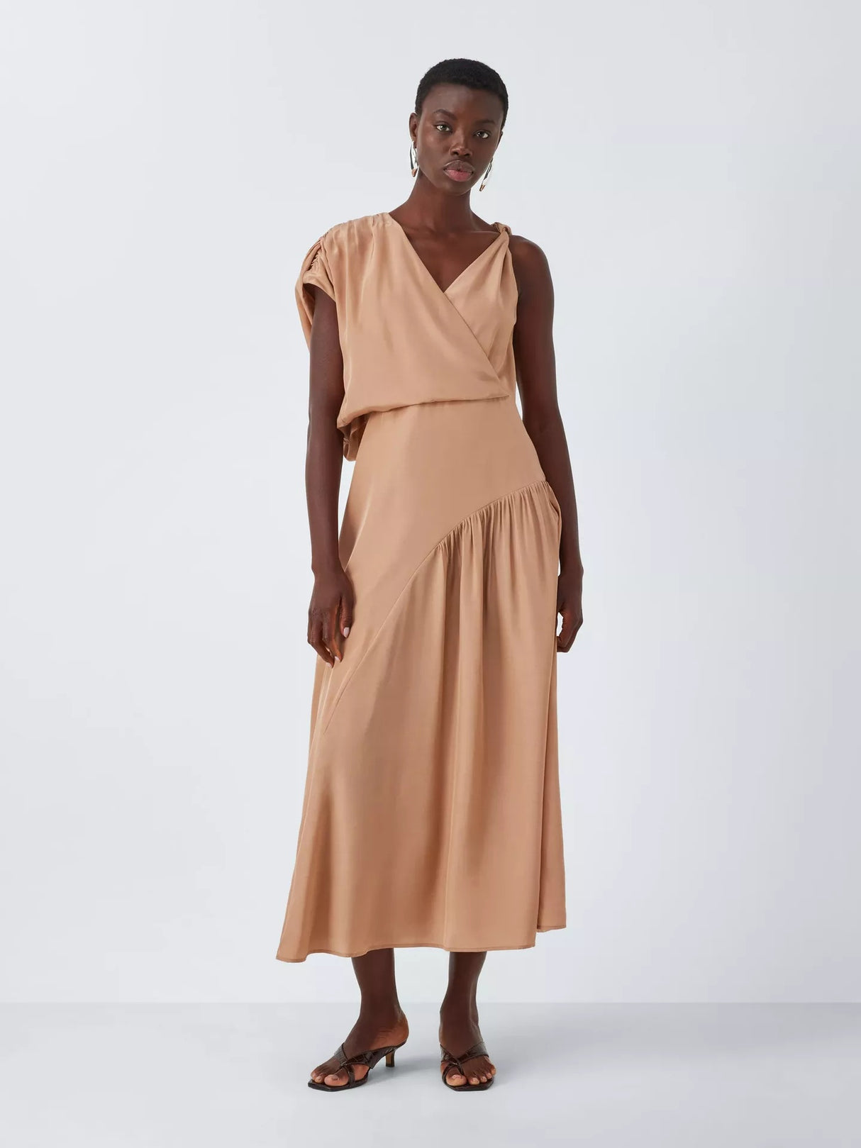 John Lewis Editions Drape Twist Silk Tencel Maxi Dress - Café Au Lait - UK16