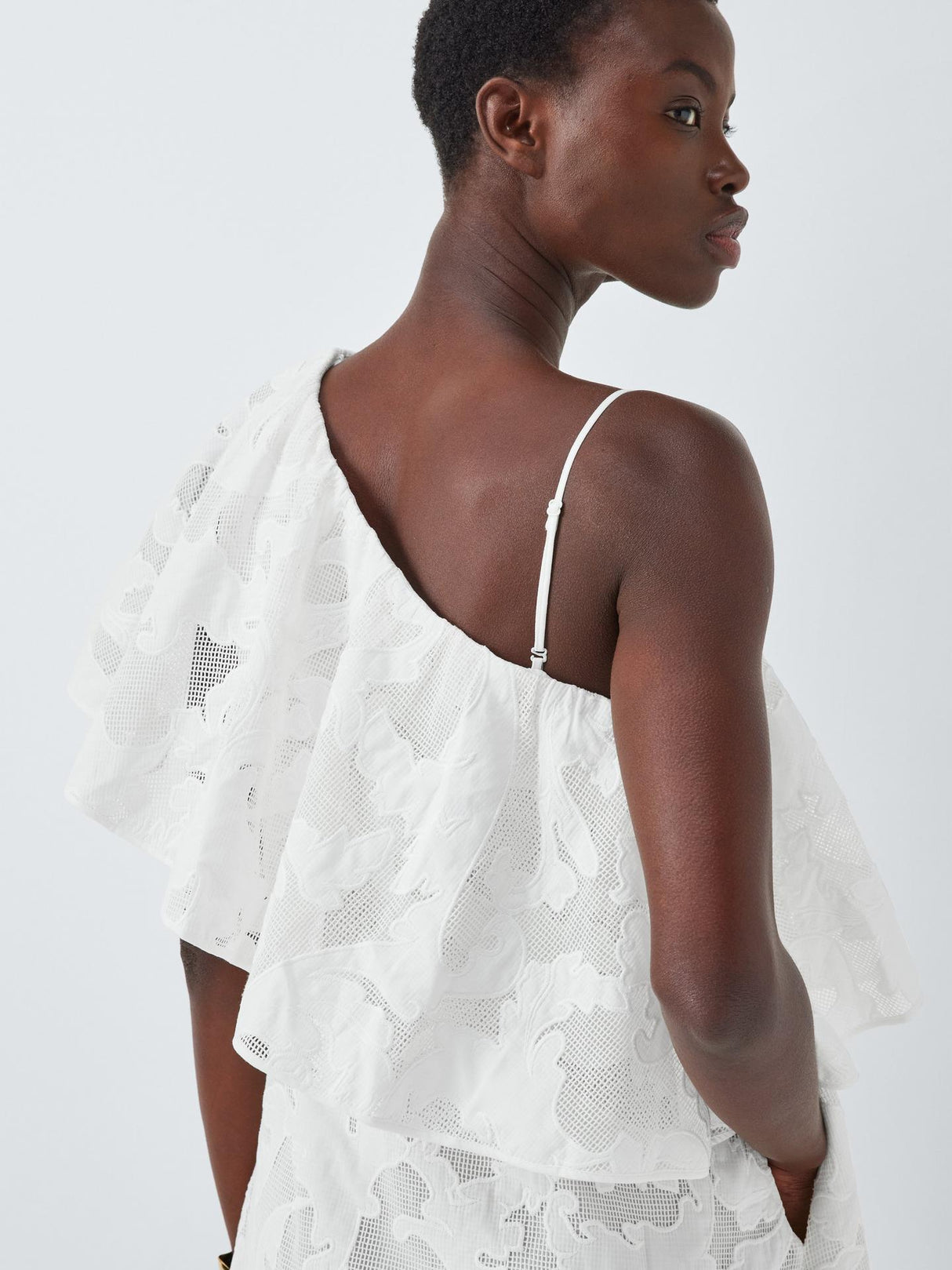 John Lewis Editions Floral Applique Cold Shoulder Cotton Maxi Dress White 10