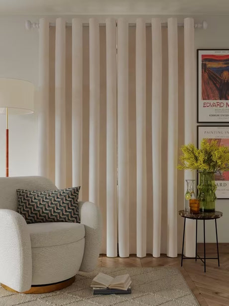 John Lewis Velvet Pair Lined Eyelet Curtains W167 x Drop 182cm - Putty