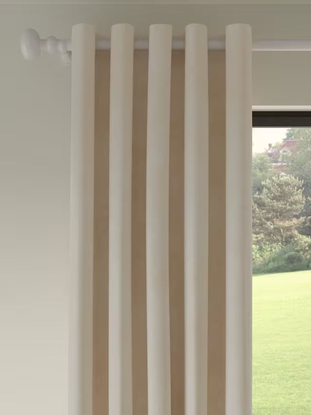 John Lewis Velvet Pair Lined Eyelet Curtains W167 x Drop 182cm - Putty