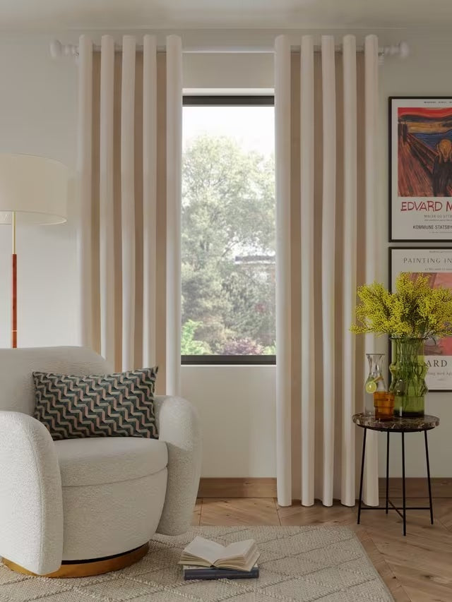 John Lewis Velvet Pair Lined Plain Eyelet Curtains W228 x Drop 274cm - Putty