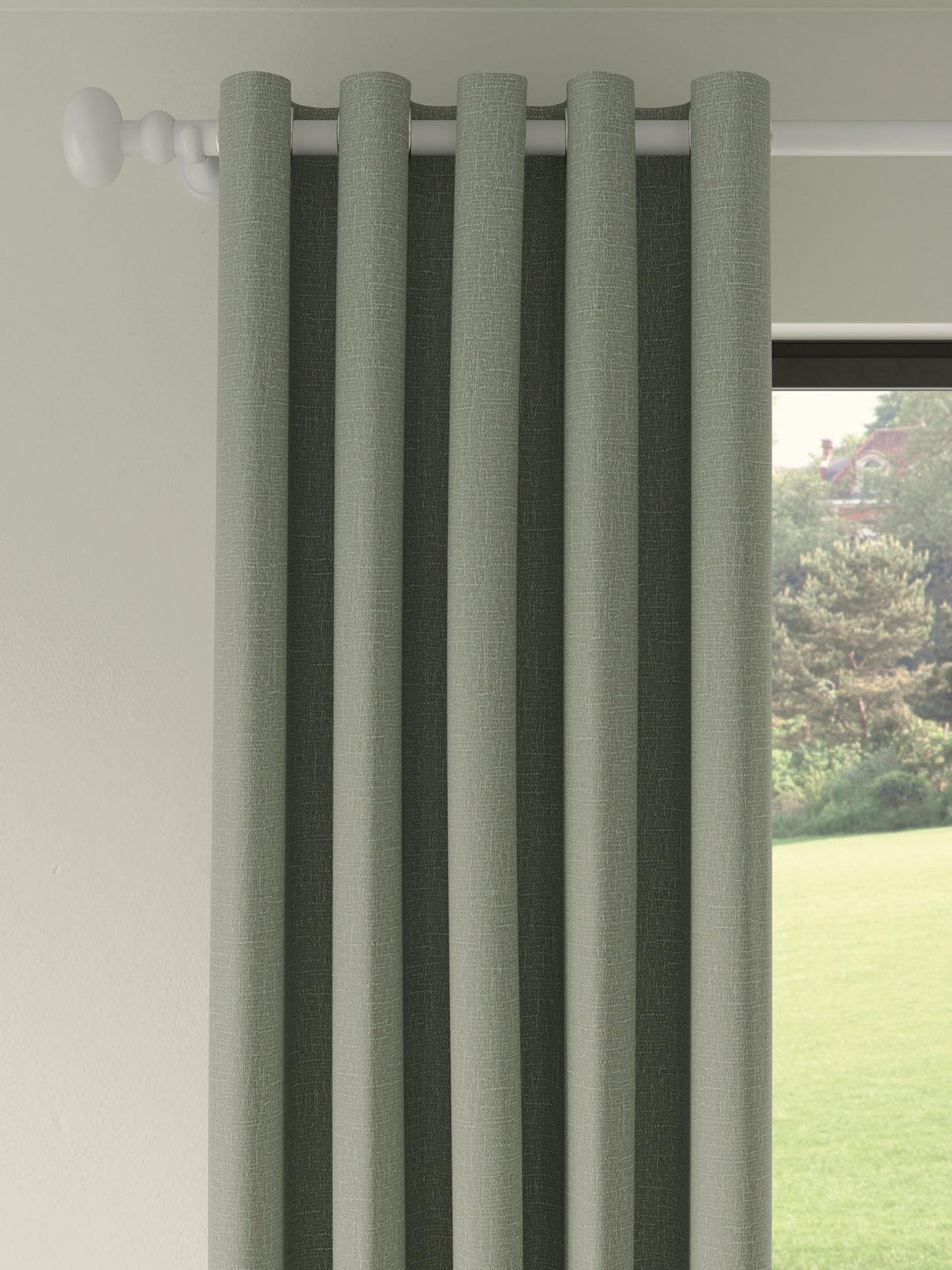 John Lewis Boucle Blackout/Thermal Lined Eyelet Curtains Green W228 x 228cm