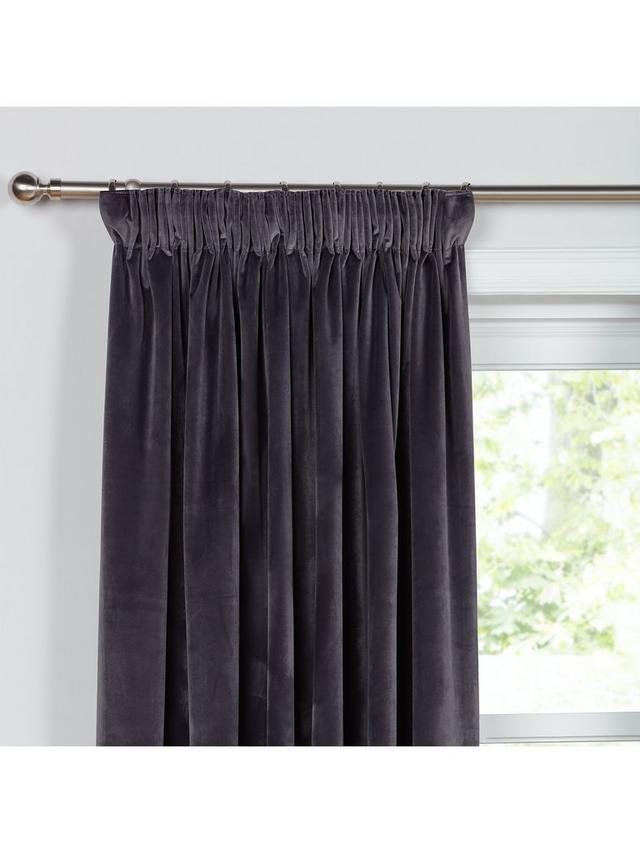 John Lewis Velvet Pair Lined Pencil Pleat Curtains W228 x Drop 137cm - Steel