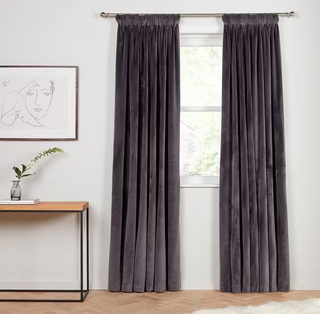 John Lewis Velvet Pair Lined Pencil Pleat Curtains W228 x Drop 182cm - Steel