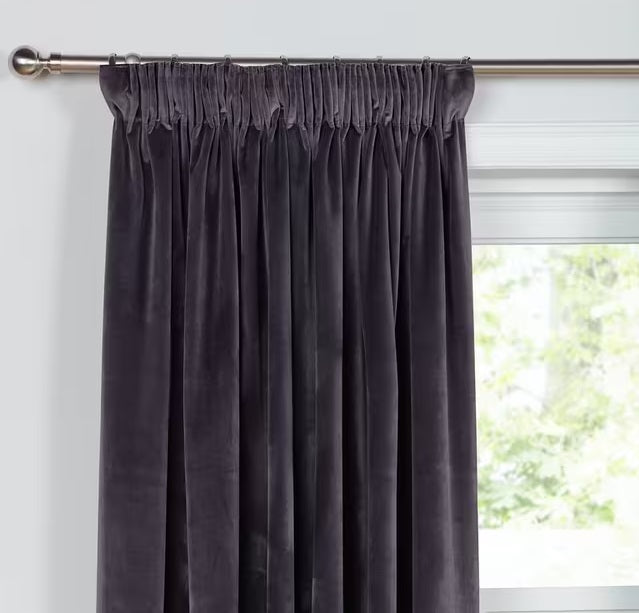 John Lewis Velvet Pair Lined Pencil Pleat Curtains W228 x Drop 182cm - Steel