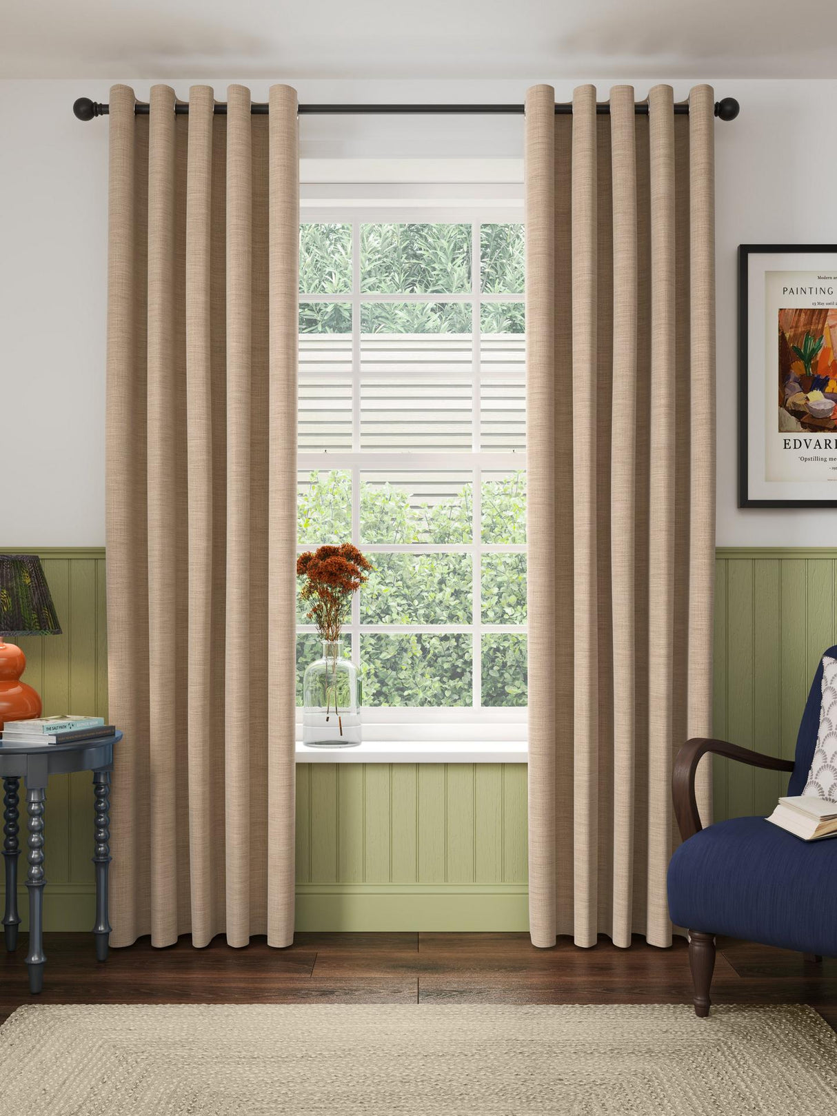 John Lewis Chenille Blackout Lined Eyelet Curtains Warm Natural W167 x 228cm