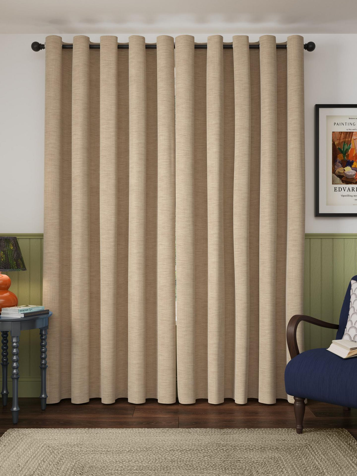 John Lewis Chenille Blackout Lined Eyelet Curtains Warm Natural W167 x 228cm