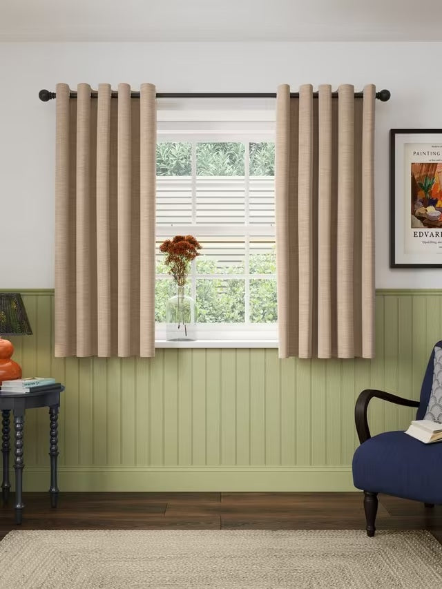 John Lewis Chenille Pair Thermal Eyelet Curtains W228 x D137cm - Warm Sand