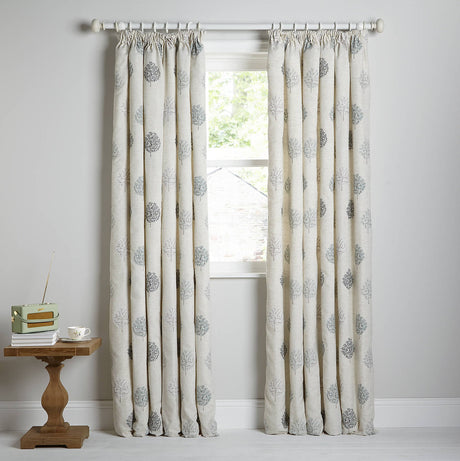 John Lewis Mini Olive Tree Lined Pencil Pleat Curtain 228 x 182cm - Duck Egg