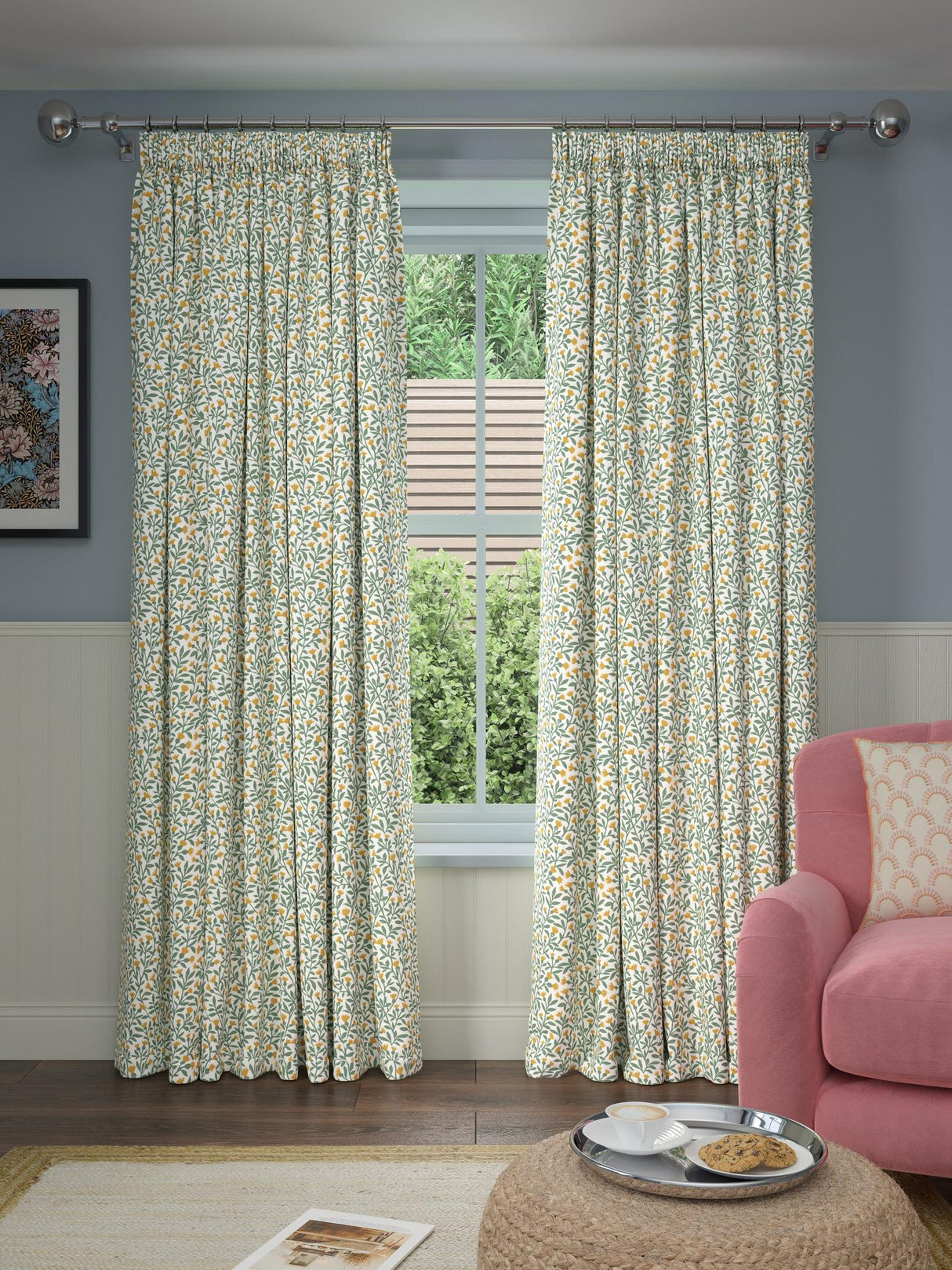 John Lewis Eloise Print Blackout Lined Pencil Pleat Curtains - W228 x 182cm