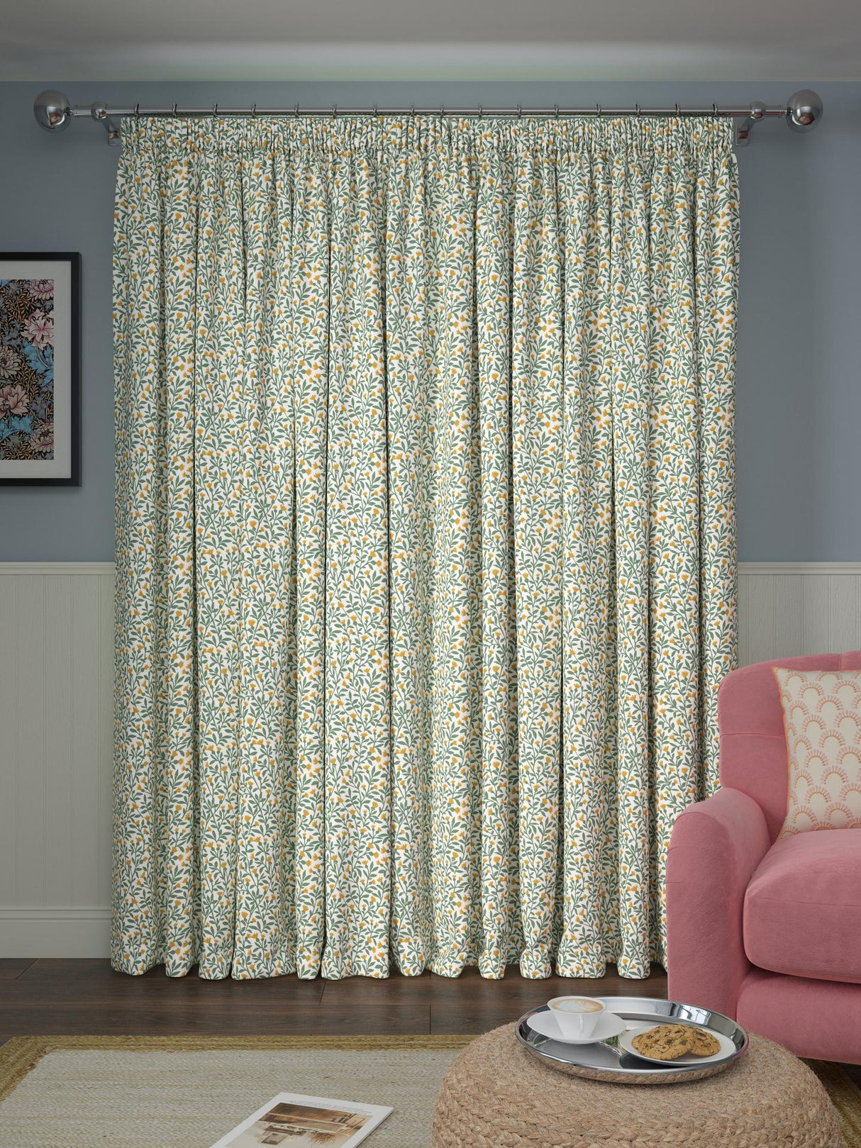 John Lewis Eloise Print Blackout Lined Pencil Pleat Curtains - W228 x 182cm