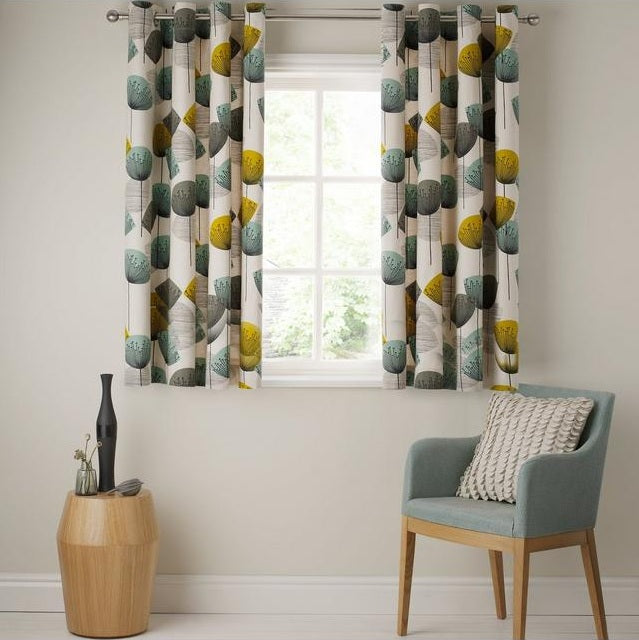 Sanderson Dandelion Clocks Pair Lined Eyelet Curtains W167 x D182cm - Aqua