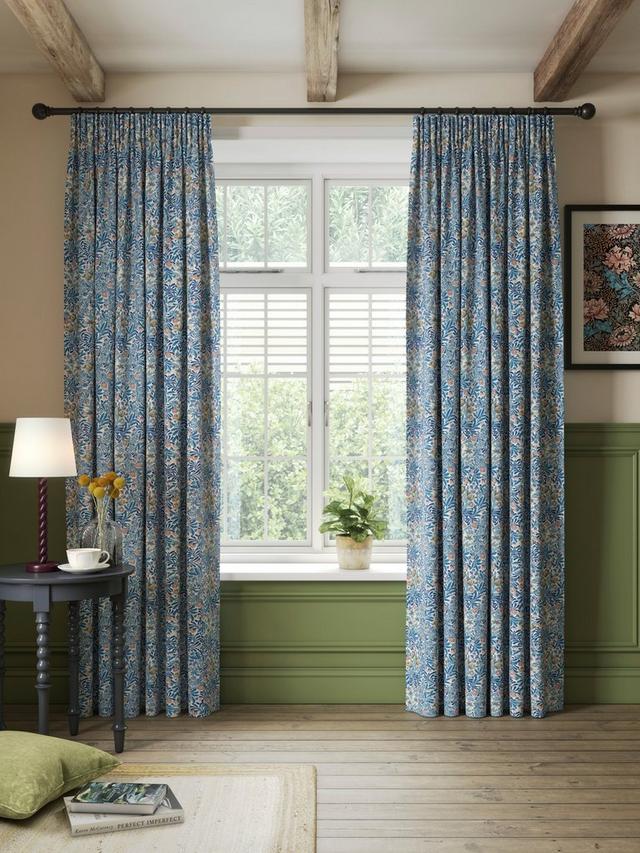 Morris & Co. Bower Lined Pencil Pleat Curtains Indigo/Pearwood W167 x 182cm