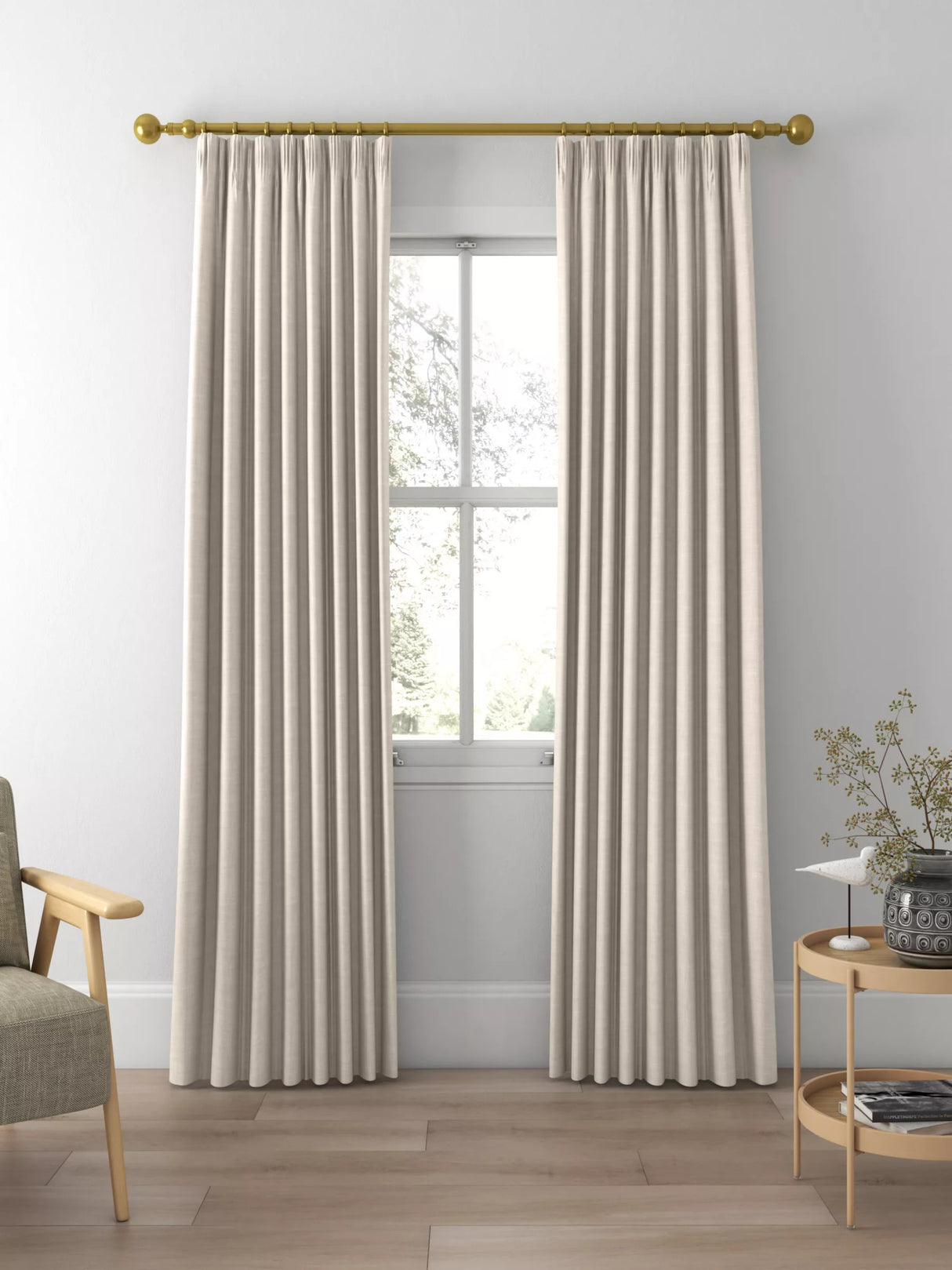 John Lewis Cotton Slub Lined Pencil Pleat Curtains W167 x Drop 274cm - Putty