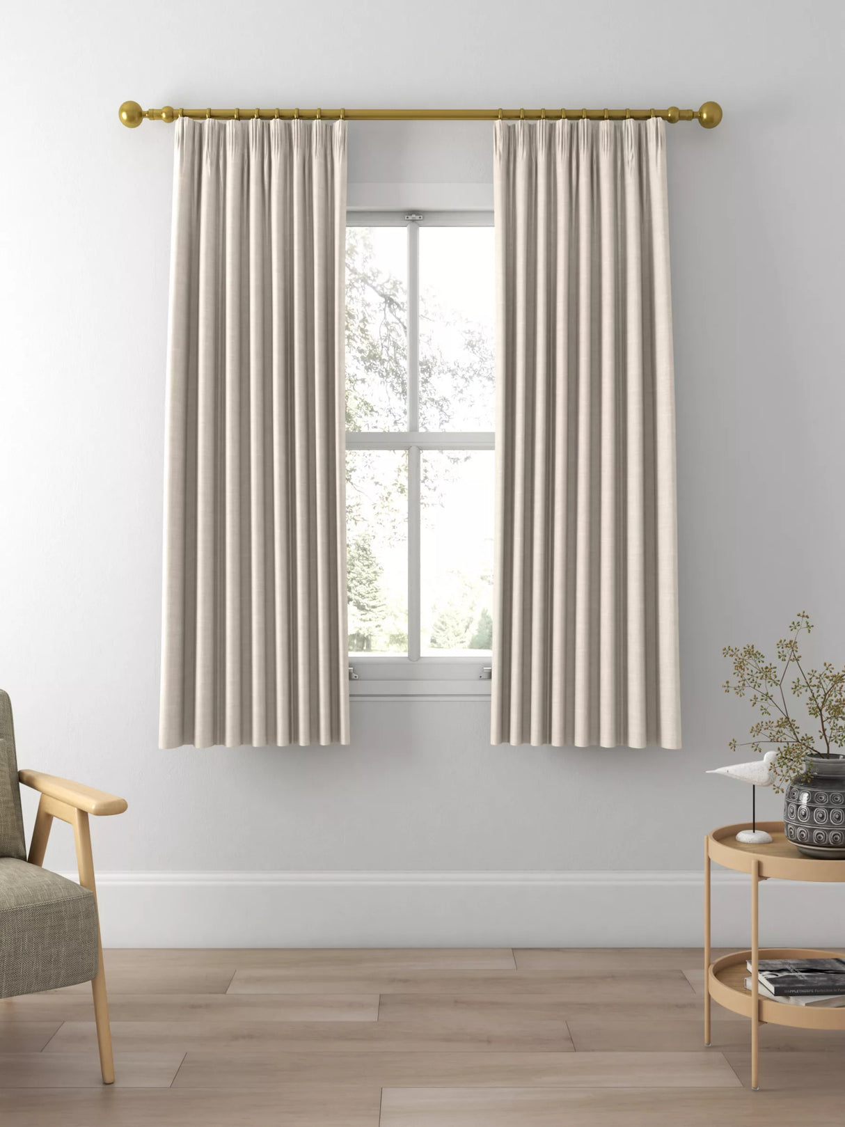 John Lewis Cotton Slub Lined Pencil Pleat Curtains W167 x Drop 274cm - Putty
