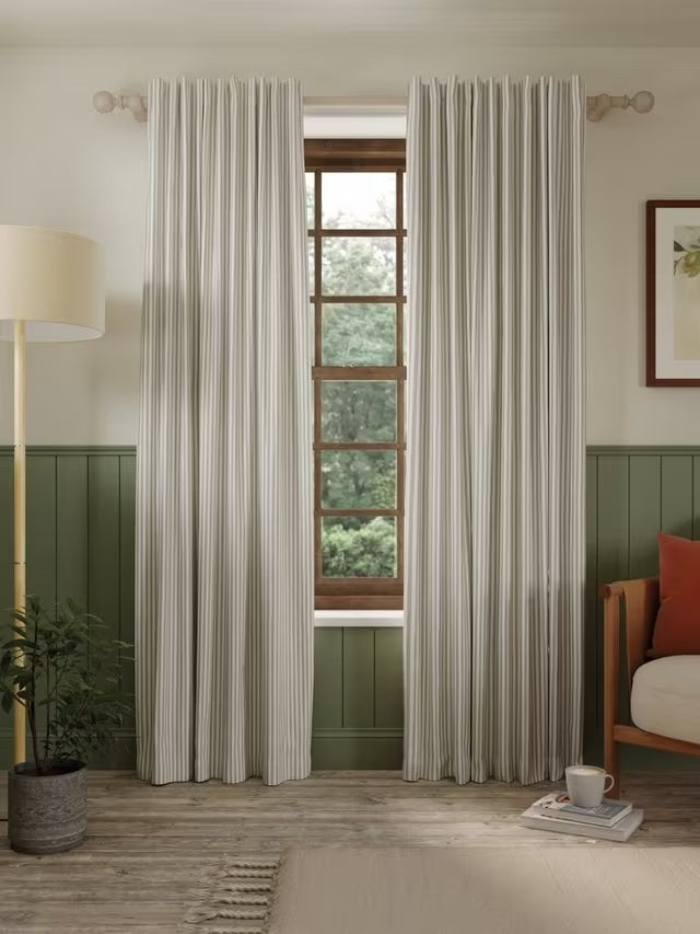 John Lewis Conwy Stripe Pair Lined Hidden Tab Top Curtains W167xD228cm Putty