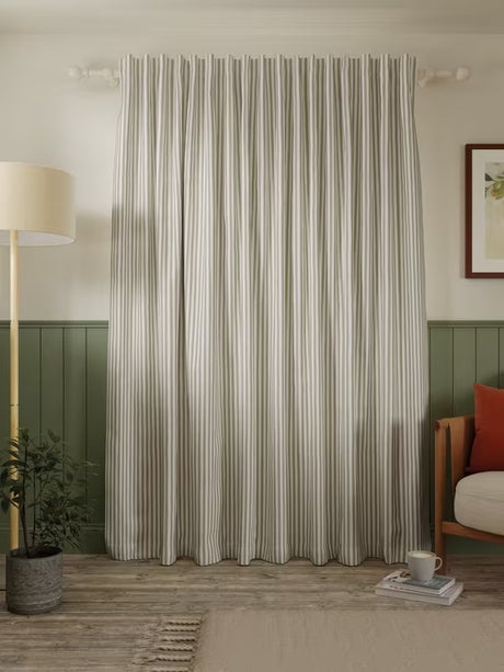 John Lewis Conwy Stripe Pair Lined Hidden Tab Top Curtains W167xD228cm Putty