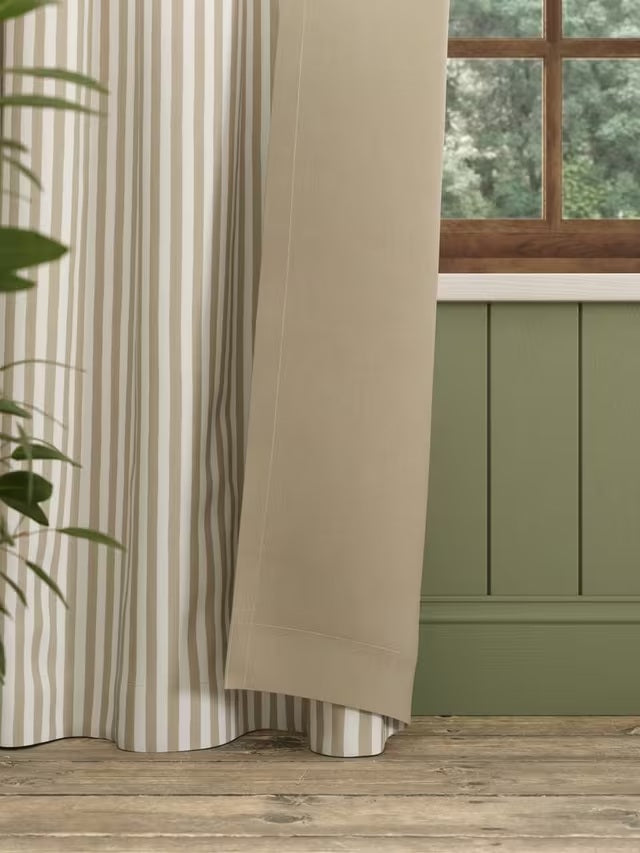 John Lewis Conwy Stripe Pair Lined Hidden Tab Top Curtains W167xD228cm Putty
