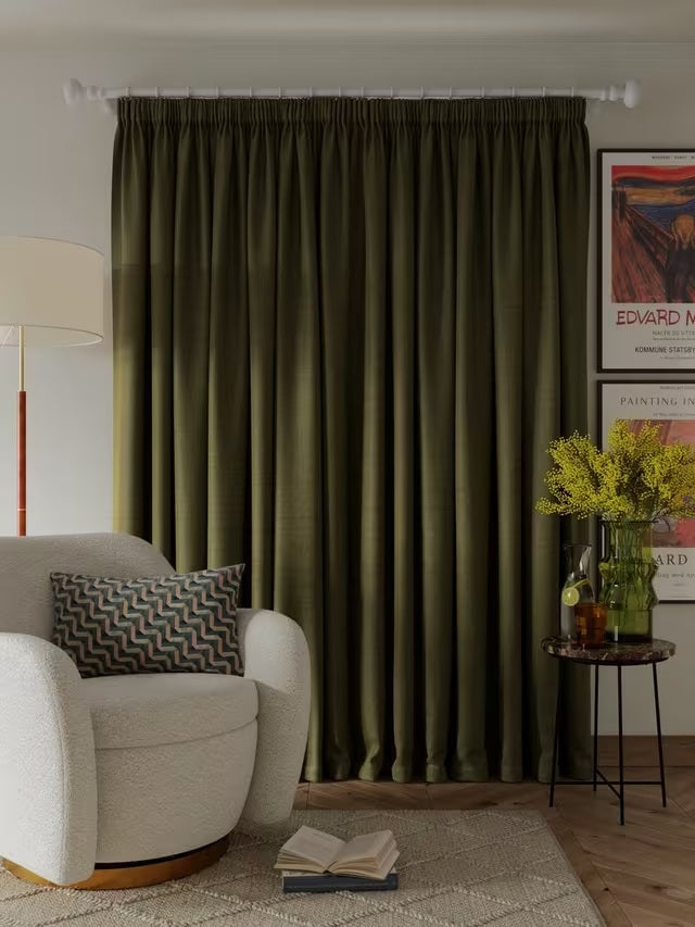 John Lewis Textured Blackout Pencil Pleat Curtains W228 x D274cm - Avocado