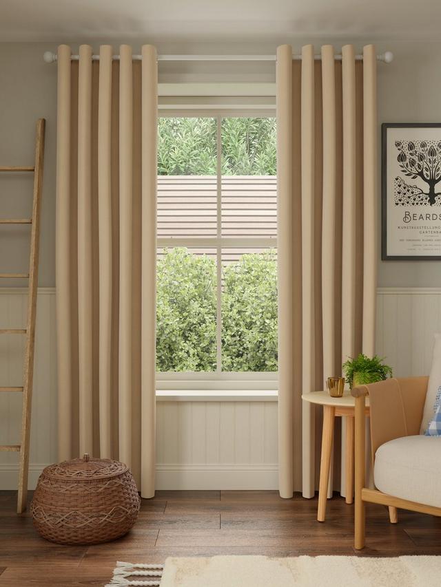 John Lewis Pure Cotton Pair Lined Eyelet Curtains W228 x D274cm - Natural