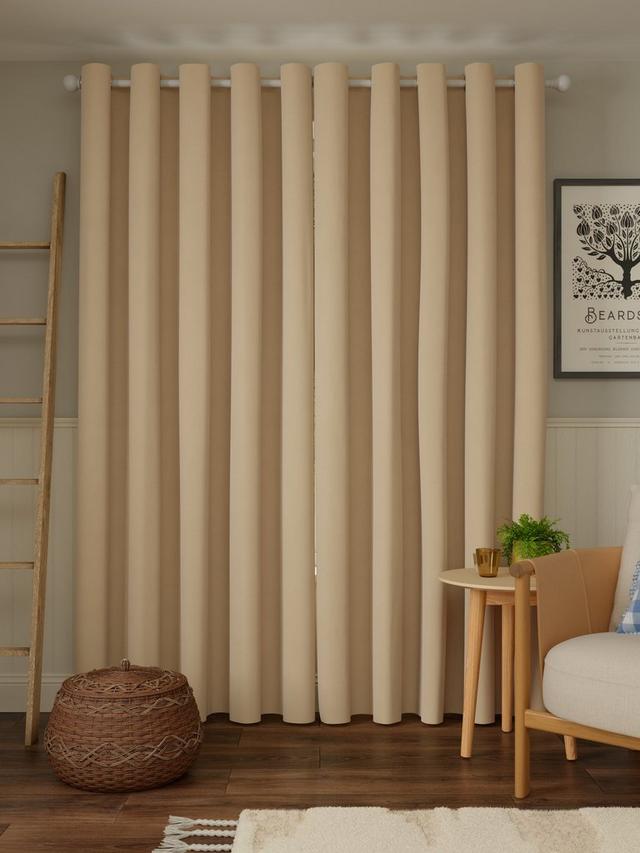 John Lewis Pure Cotton Pair Lined Eyelet Curtains W228 x D274cm - Natural