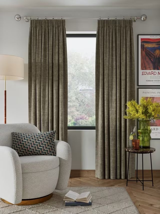 John Lewis Textured Blackout Pencil Pleat Curtains W228 x D274cm Pale Mole