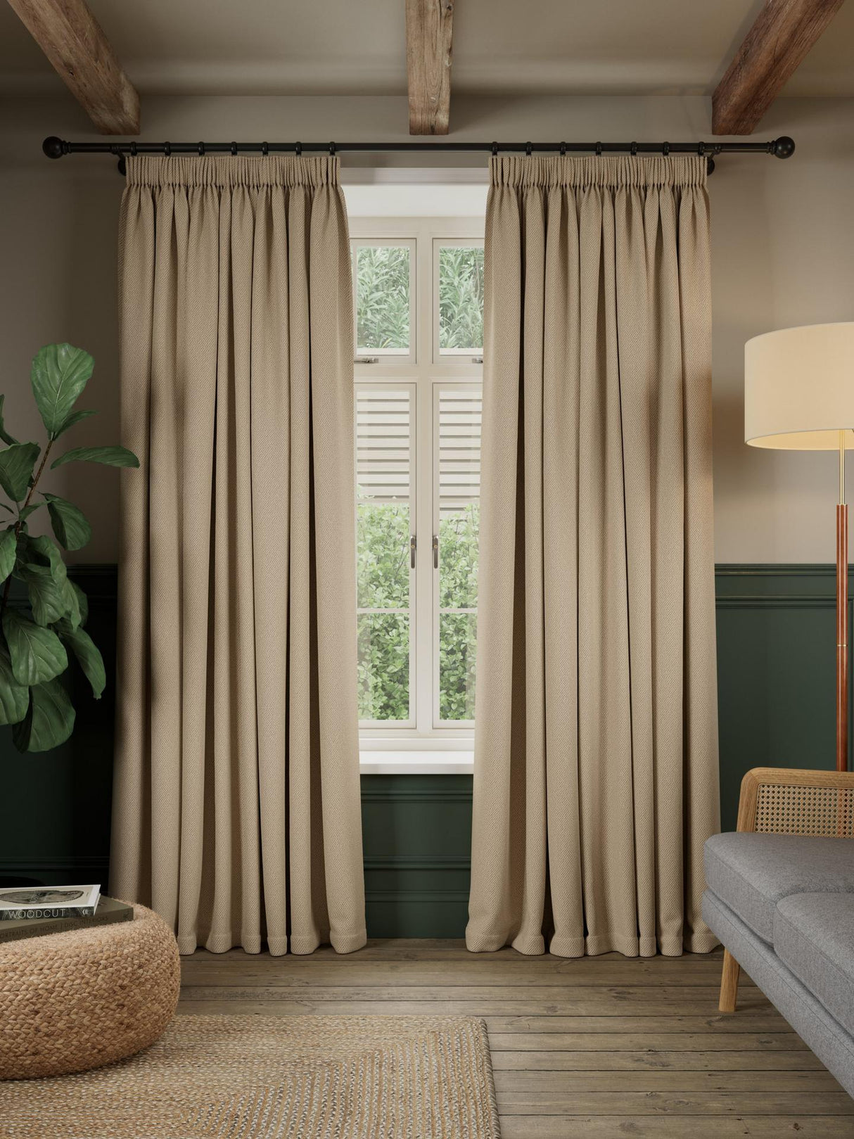 John Lewis Rustic Basketweave Blackout Lined Pencil Pleat Curtains 228x137cm