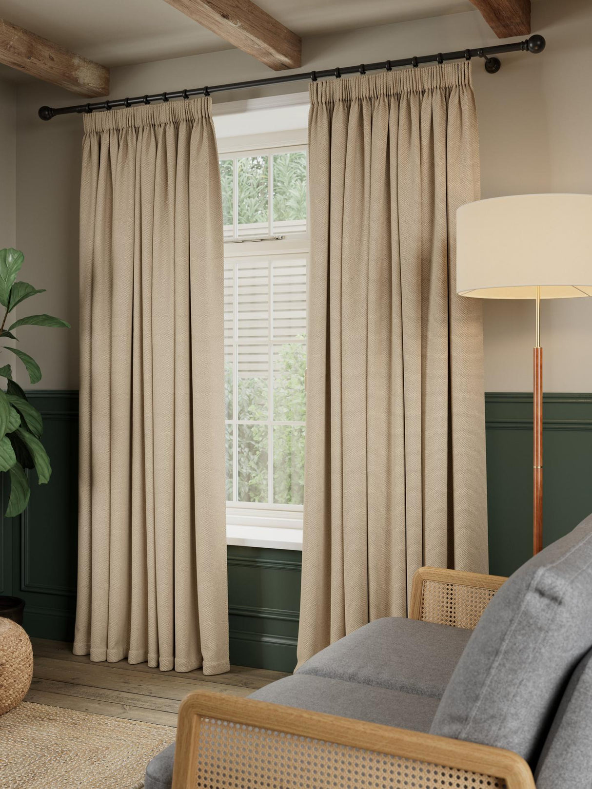 John Lewis Rustic Basketweave Blackout Lined Pencil Pleat Curtains 228x137cm