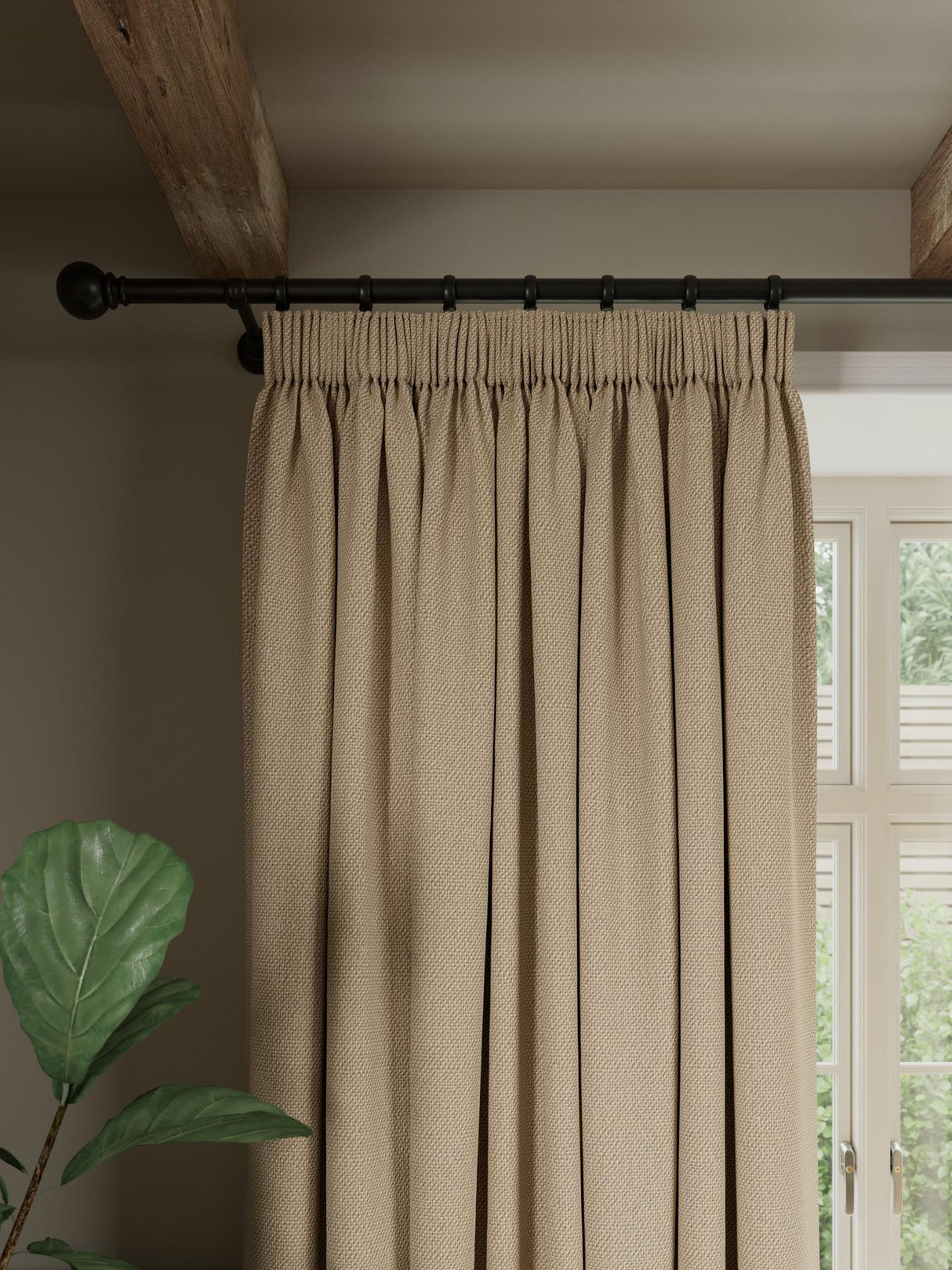 John Lewis Rustic Basketweave Blackout Lined Pencil Pleat Curtains 228x137cm