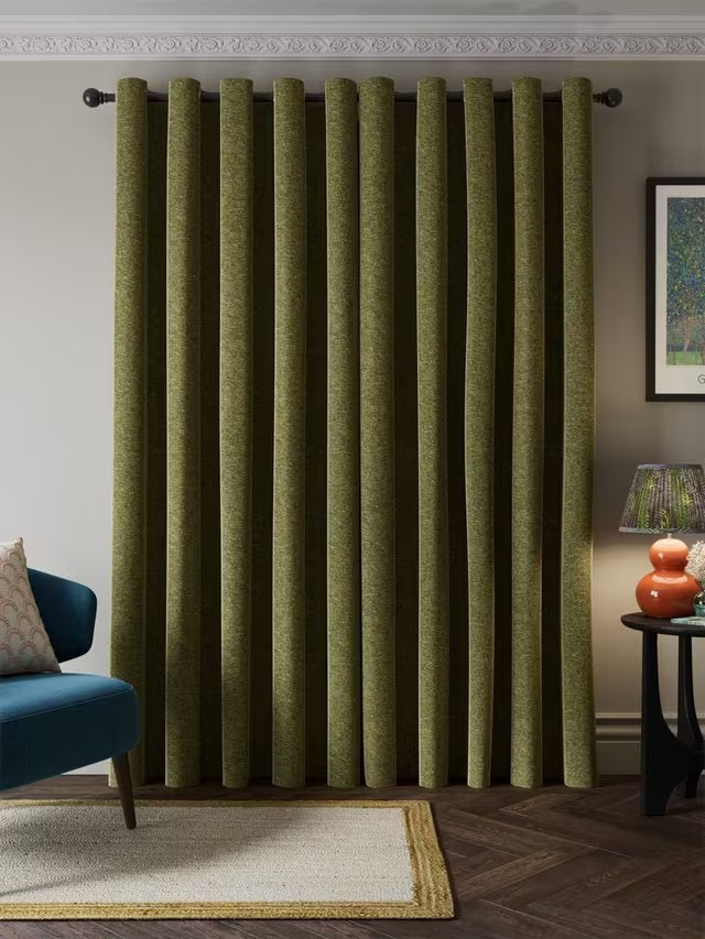 John Lewis Velvet Chenille Thermal Eyelet Curtains W167 x D182cm - Avocado
