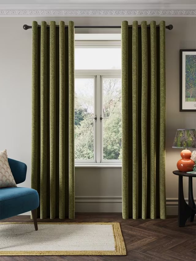 John Lewis Velvet Chenille Thermal Eyelet Curtains W167 x D182cm - Avocado