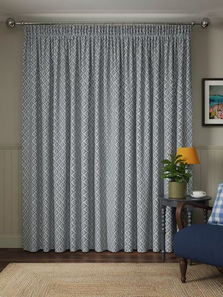 John Lewis Jaya Print Lined Pencil Pleat Curtains 167 x 182cm - Lake Blue - Kazoop