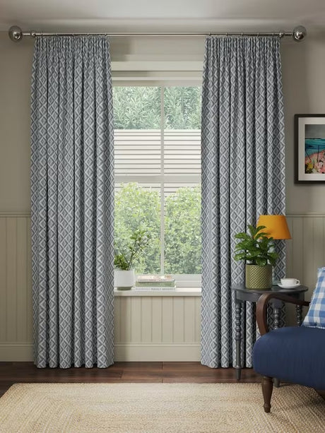 John Lewis Jaya Pair Lined Pencil Pleat Curtains W228 x D274cm - Lake Blue