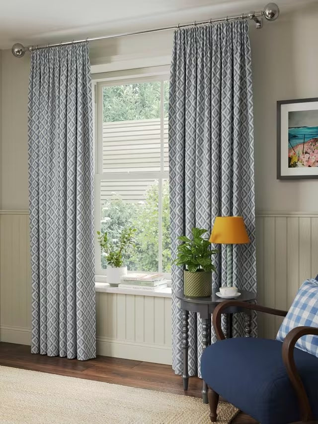 John Lewis Jaya Pair Lined Pencil Pleat Curtains W228 x D274cm - Lake Blue